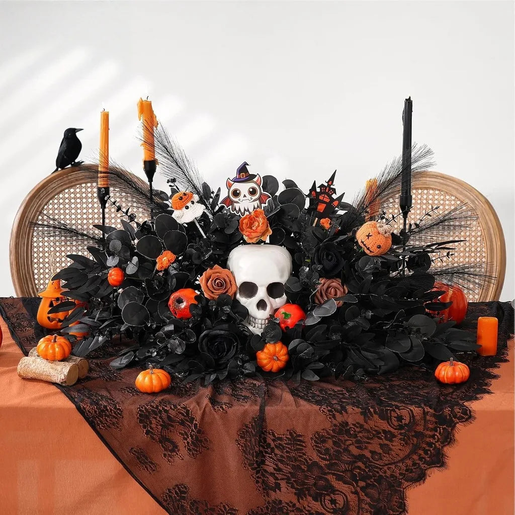 Black Halloween Artificial Leaf Stems – 10-Piece DIY Foliage Set