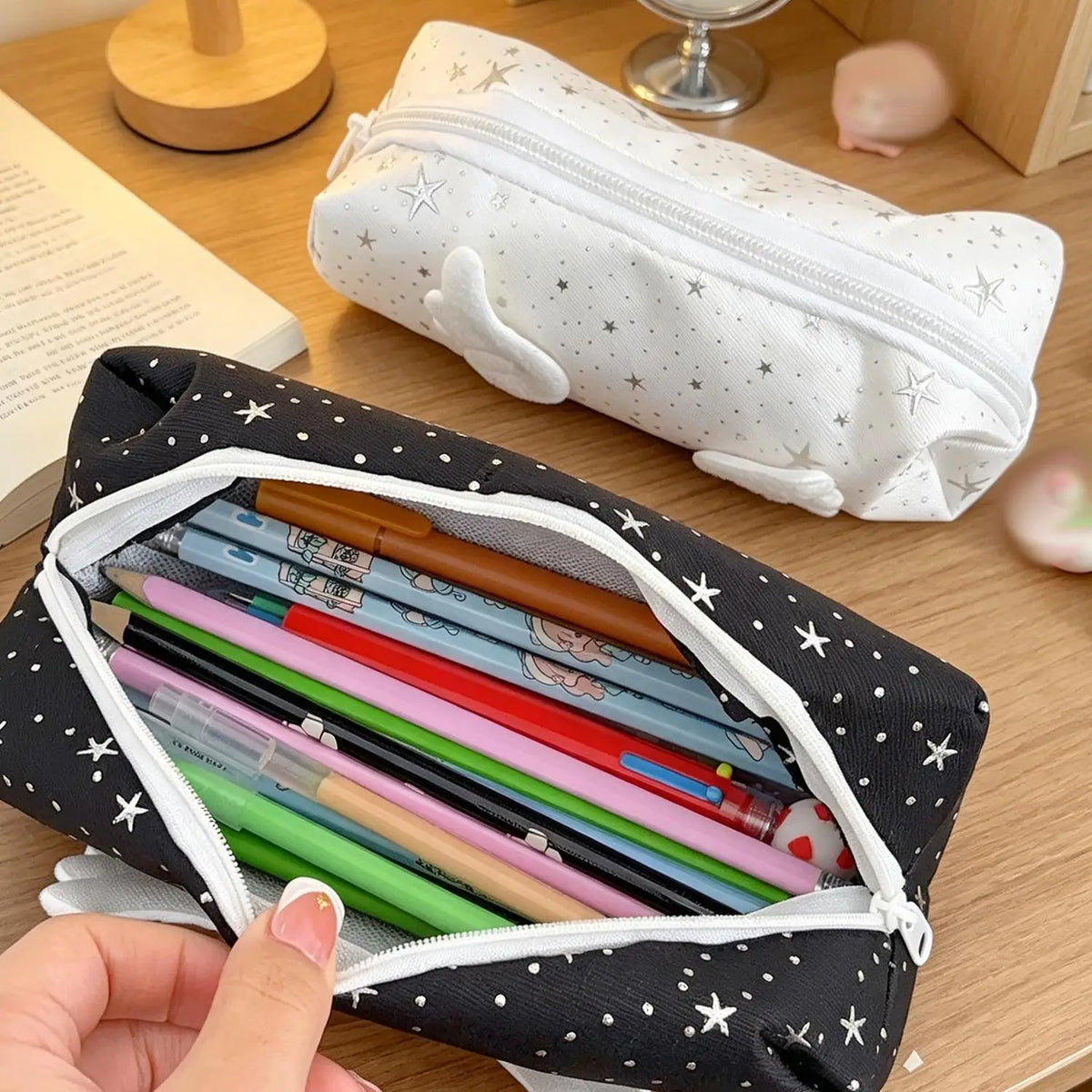 Kawaii Angel Wing Pencil Case – Large Capacity Canvas Pen Bag