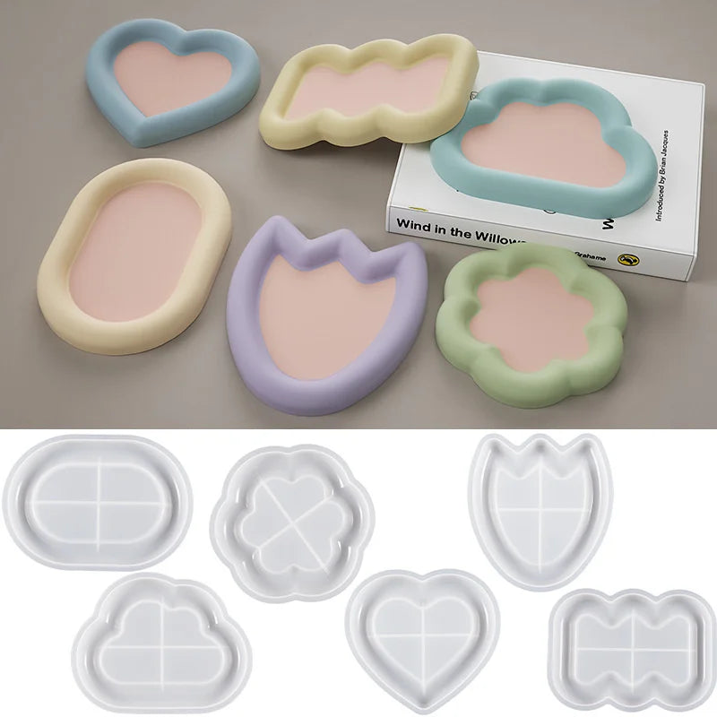 Silicone Mold DIY Resin Plaster Candle Tray – Flower Heart Shape