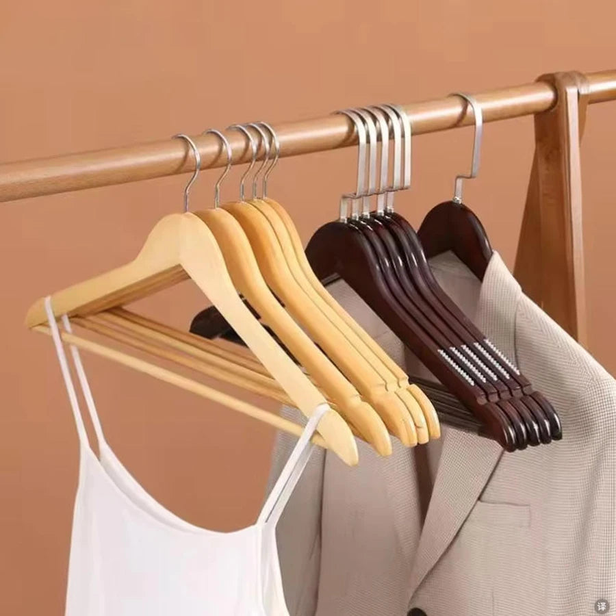 Solid Wood Coat Hangers with Non-Slip Pant Bar – 5/10 Pack