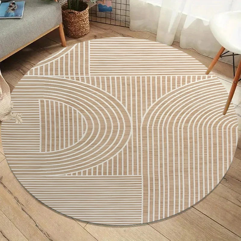 Wabi-Sabi Geometric Round Area Rug – Beige Non-Slip Floor Mat