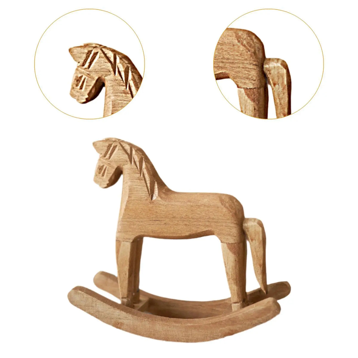 Wooden Rocking Horse Figurine | Tabletop Sculpture Décor