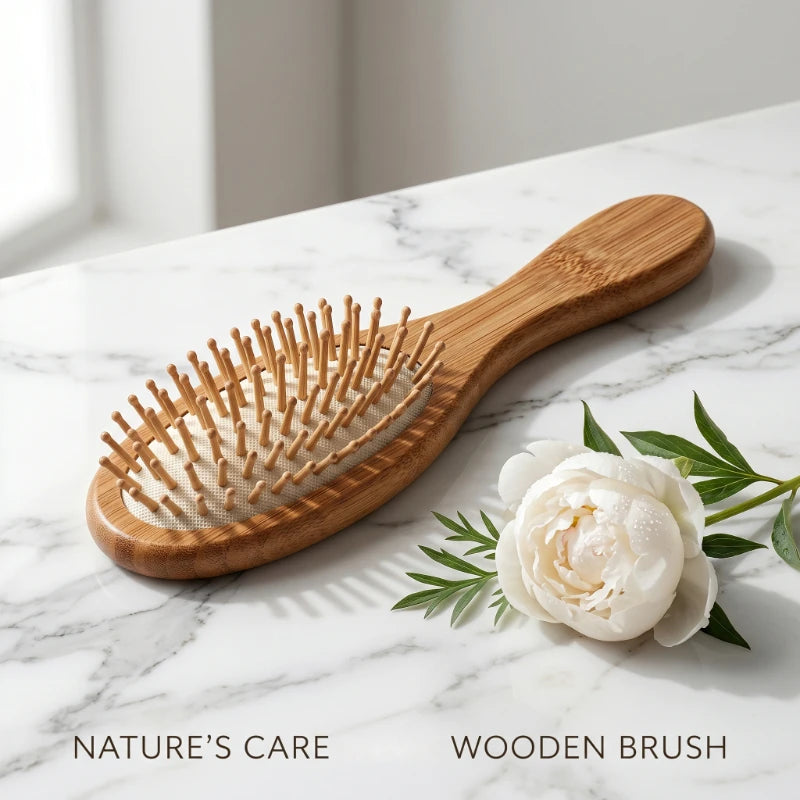 Natural Bamboo Scalp Massage Comb – Anti-Static Hair Brush