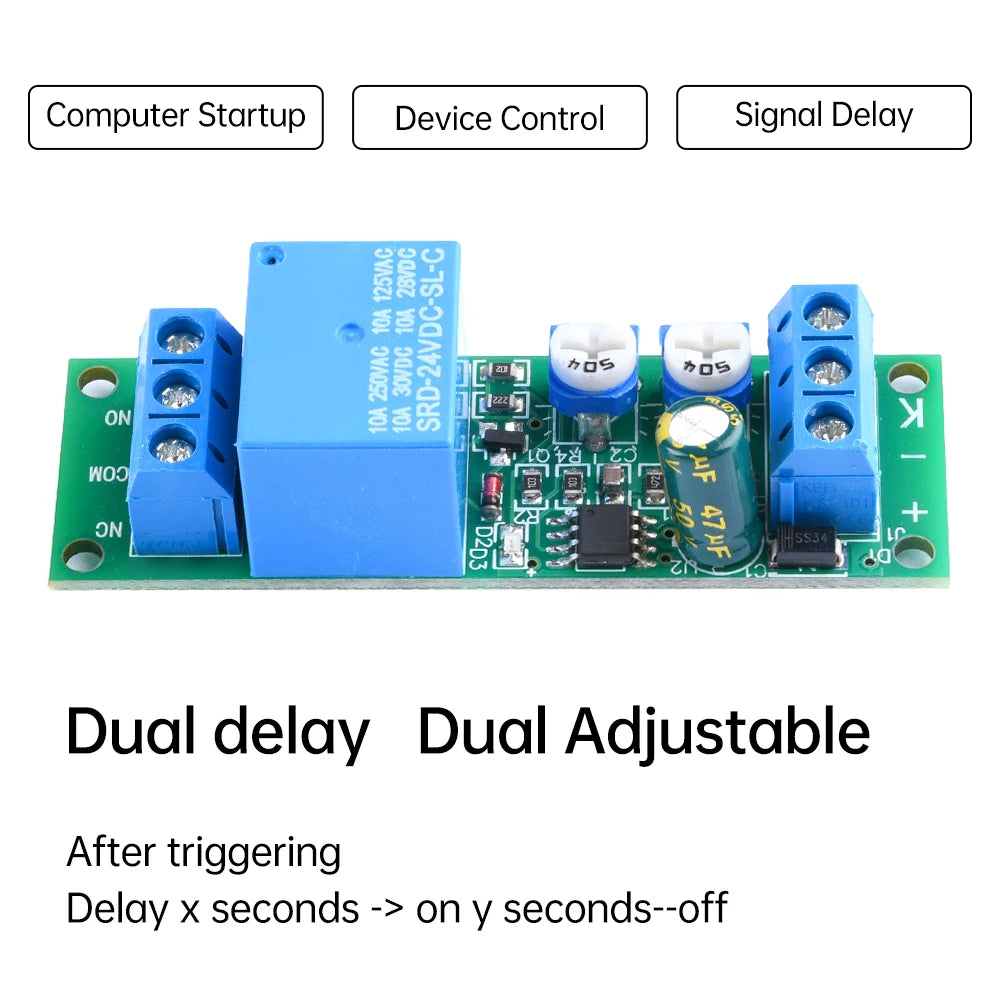 DC 5V 12V 24V Dual-Delay Relay Module | Adjustable Timer