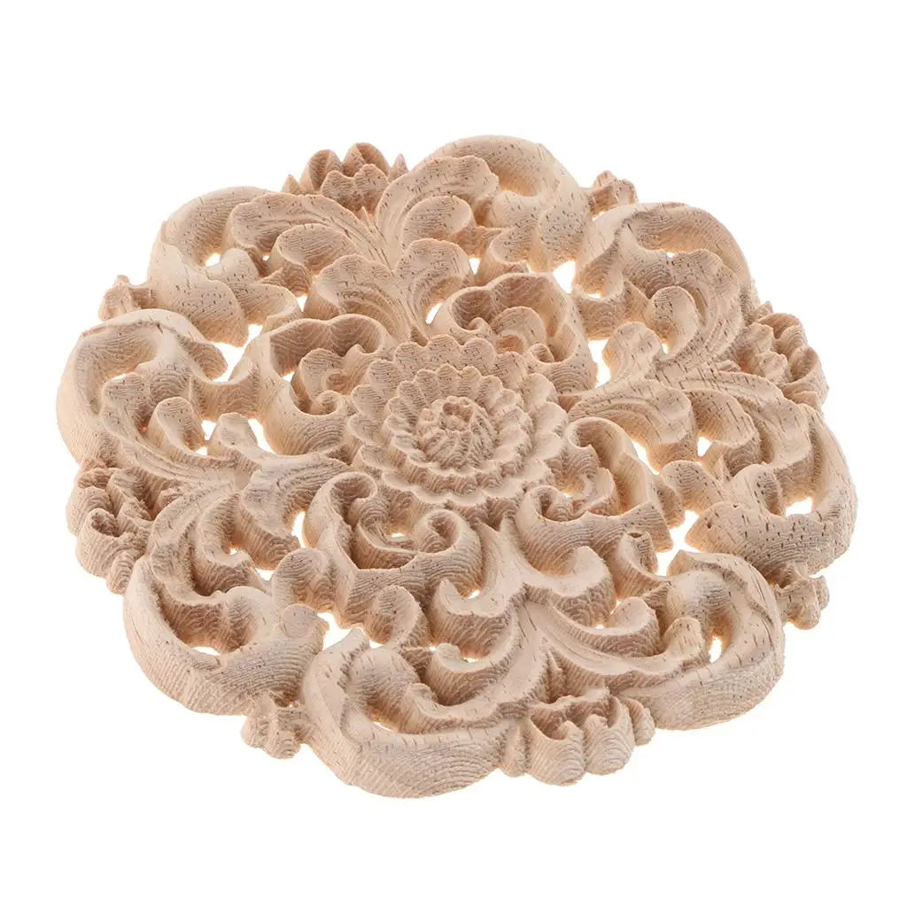 Wooden Carved Flower Applique – Unpainted Retro Onlay Decal