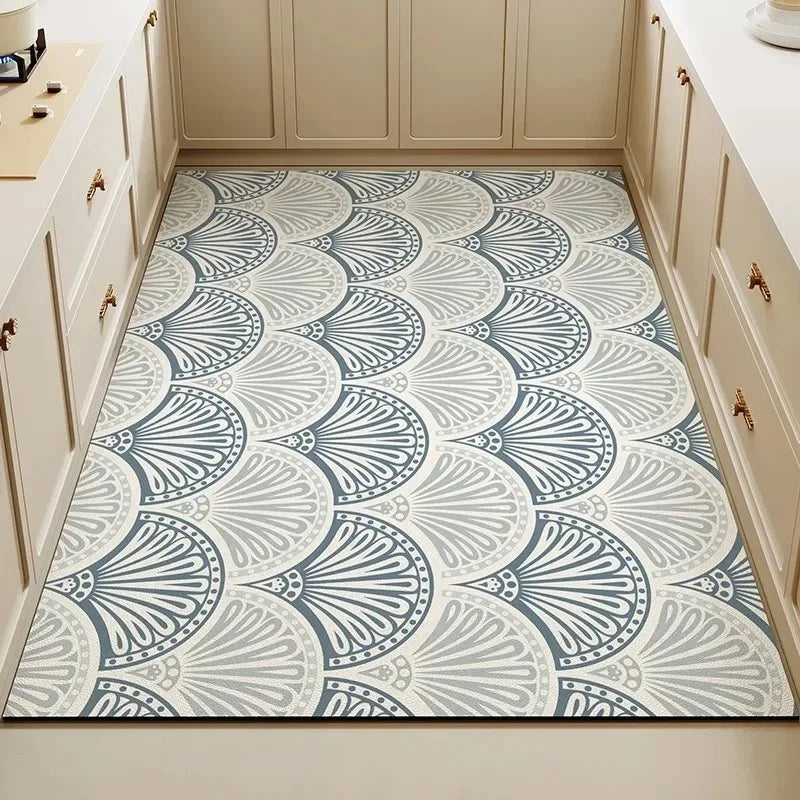 Vintage Floral Tile Non-Slip Washable Floor Mat Rug