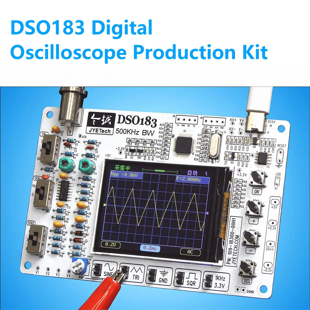 DSO183 DIY Digital Oscilloscope Kit – 500kHz, Type-C Powered