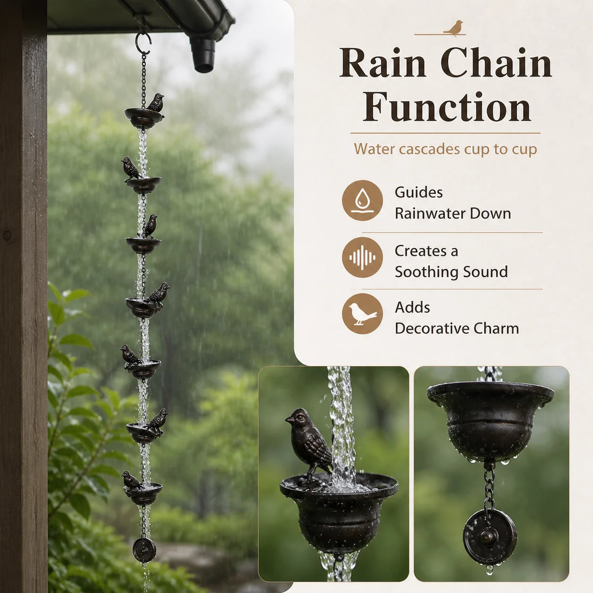 Iron Birds Rain Chain – Garden Outdoor Hanging Decoration