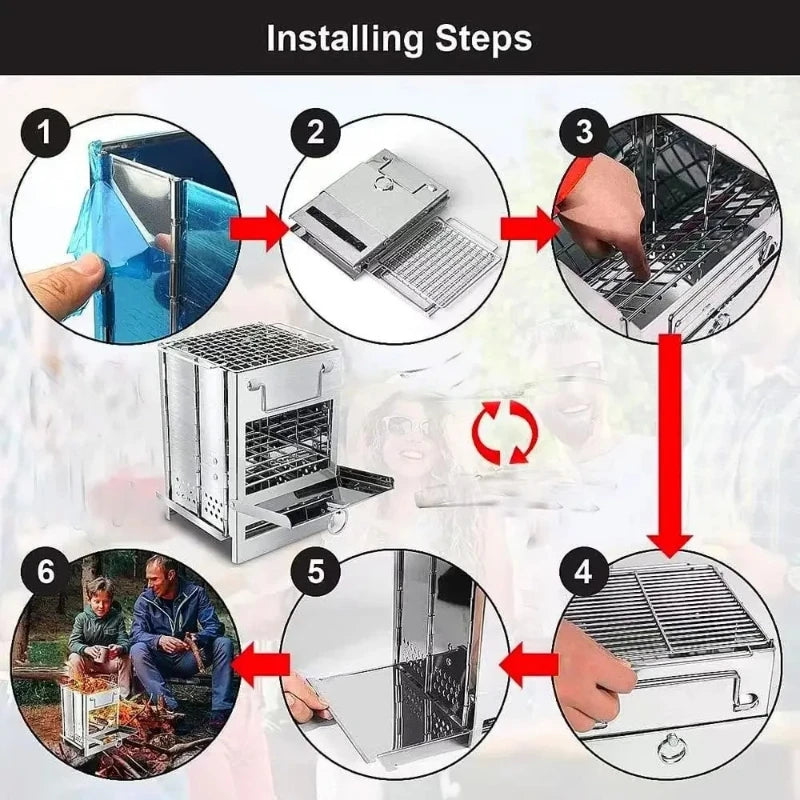 Folding Stainless Steel Charcoal Camp Stove & BBQ Grill