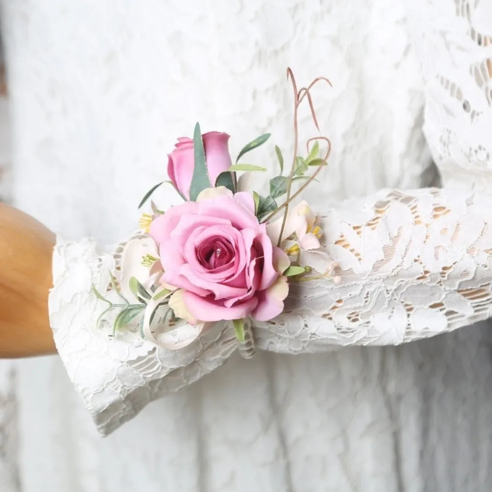 Silk Rose Boutonniere & Wrist Corsage – Wedding Accessories