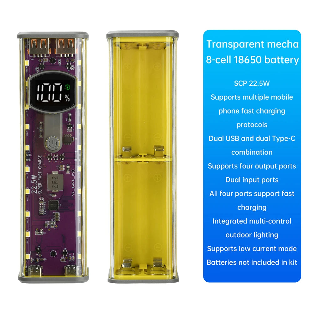 8×18650 DIY Power Bank Case | PD 65W Fast Charging Kit