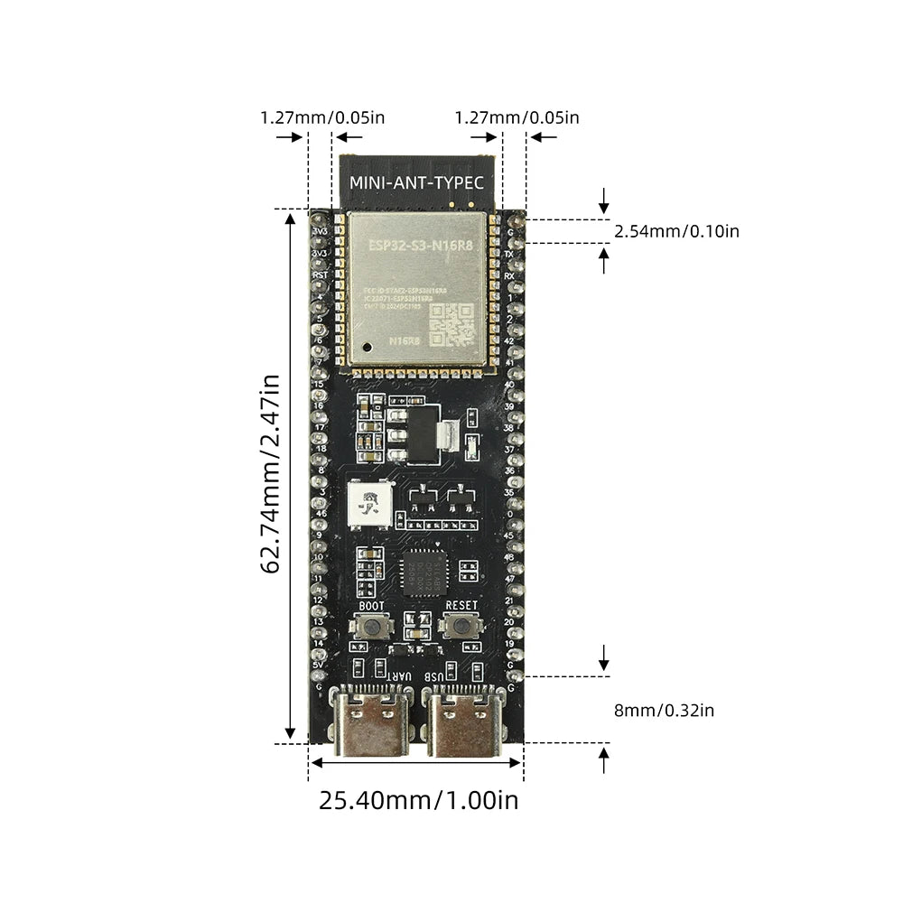 ESP32-S3-DevKitC-1 Wi-Fi & Bluetooth Board | 16MB Flash 8MB