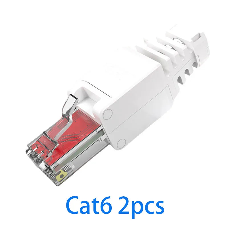 2-Pack RJ45 Toolless Cat5E Cat6 Connectors – Gold-Plated Reusable