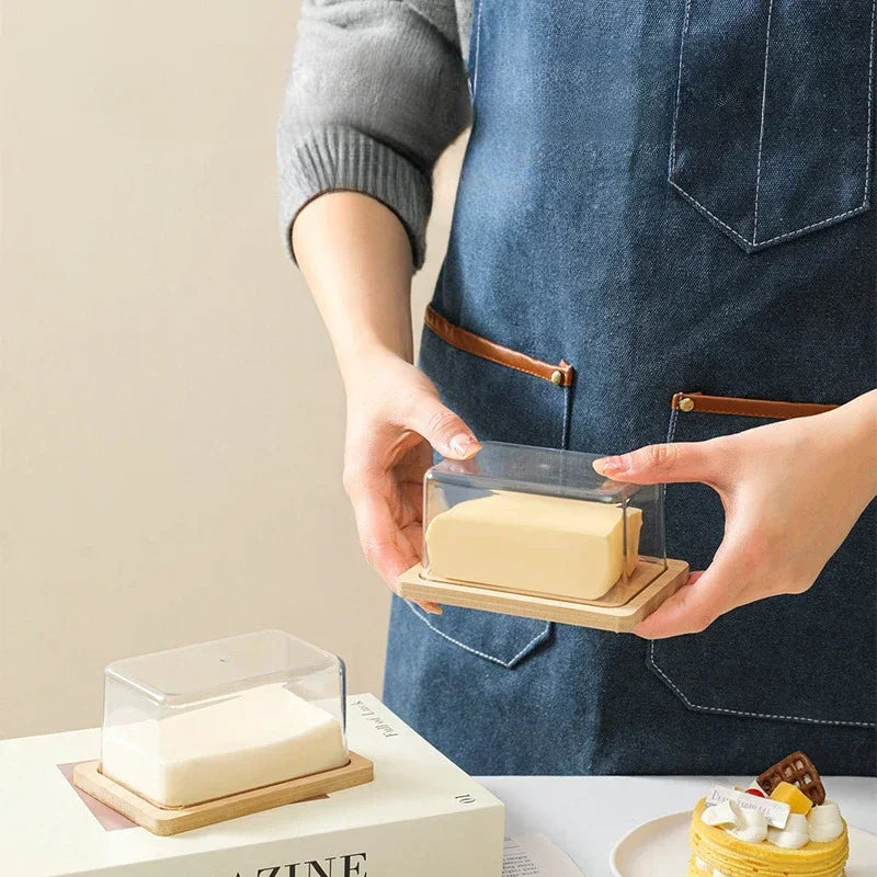Nordic Bamboo Butter Dish with Clear Acrylic Lid | Kitchen