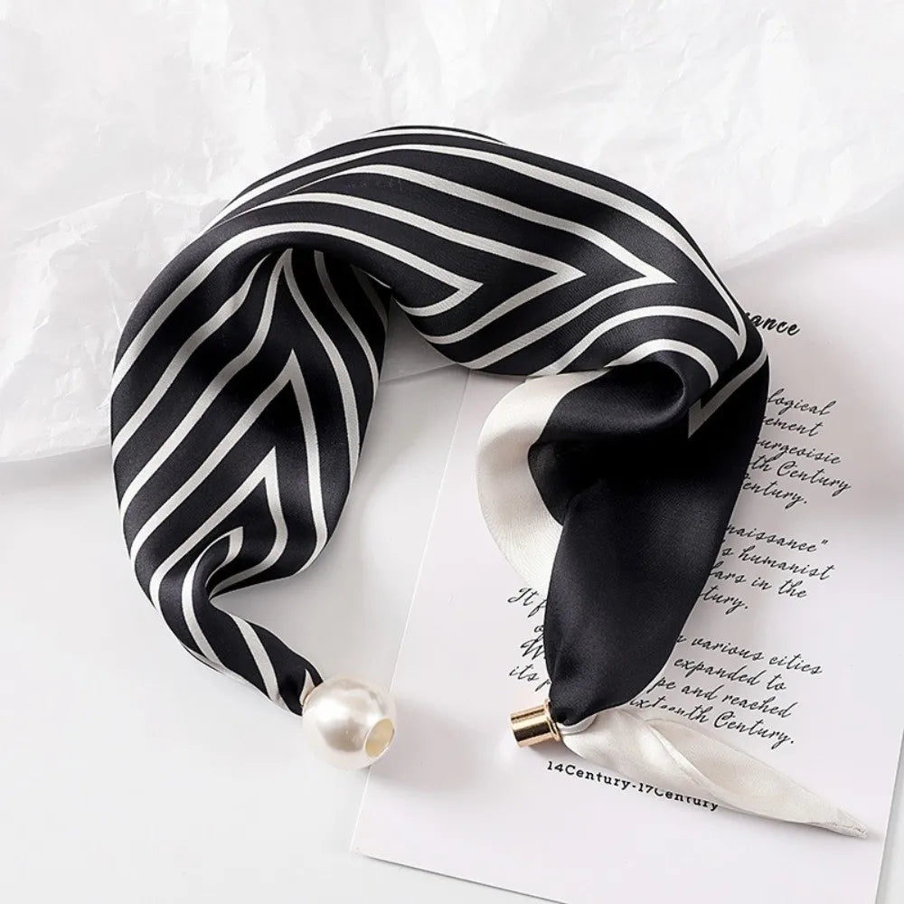 Pearl Buckle Printed Neck Scarf – Lightweight Women's Neckerchief