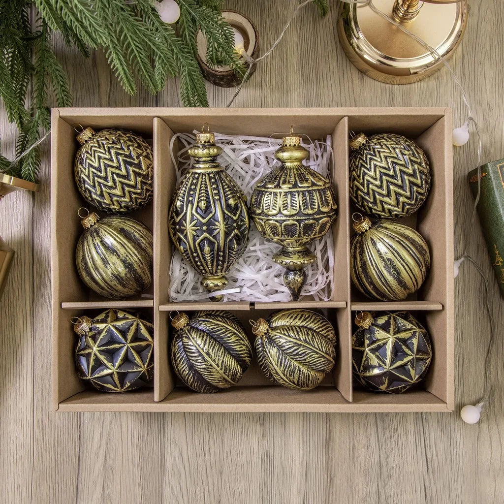 European Vintage Painted Christmas Ball Ornaments Set of 10