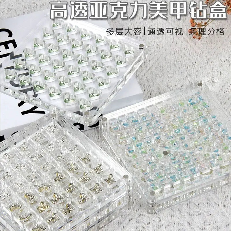 Transparent Diamond Nail Tool & Jewelry Storage Box