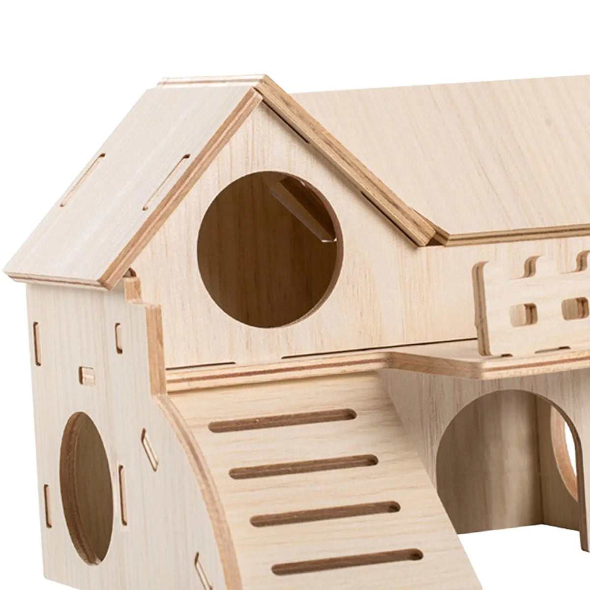 Wooden Hamster House Multi-Level Hideout Hut with Ladder