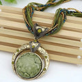 Bohemian Resin Stone Pendant Necklace | Multilayer Vintage Alloy