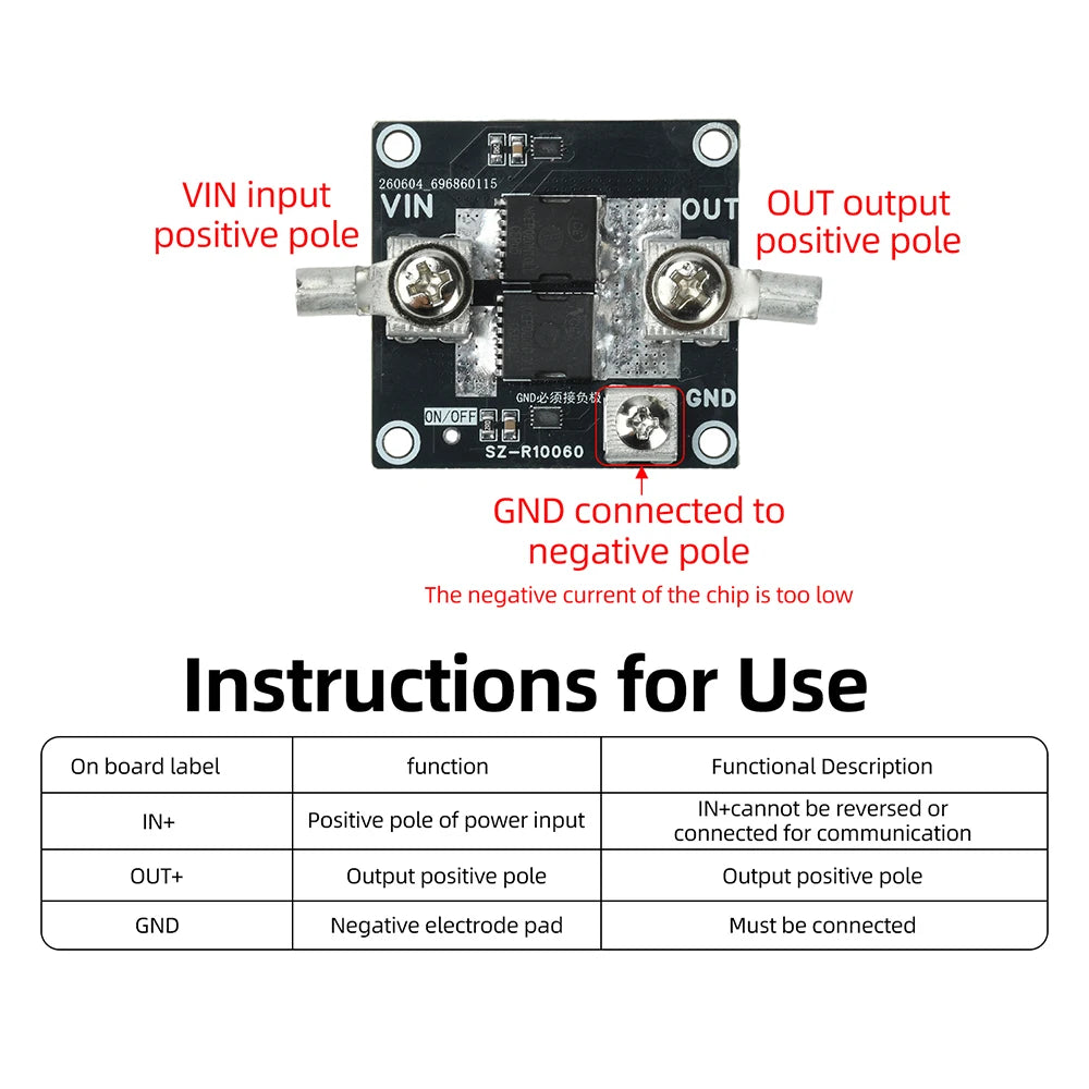DC 5–100V 50A/60A Ideal Diode Module | Solar & Battery Protection