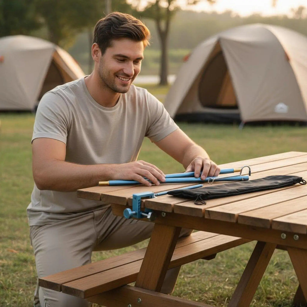 Folding Aluminum Camping Lantern Holder Stand with Hooks