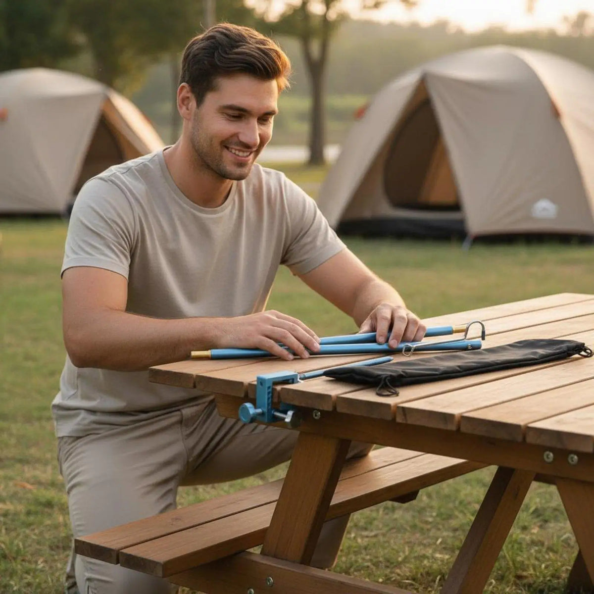 Folding Aluminum Camping Lantern Holder Stand with Hooks