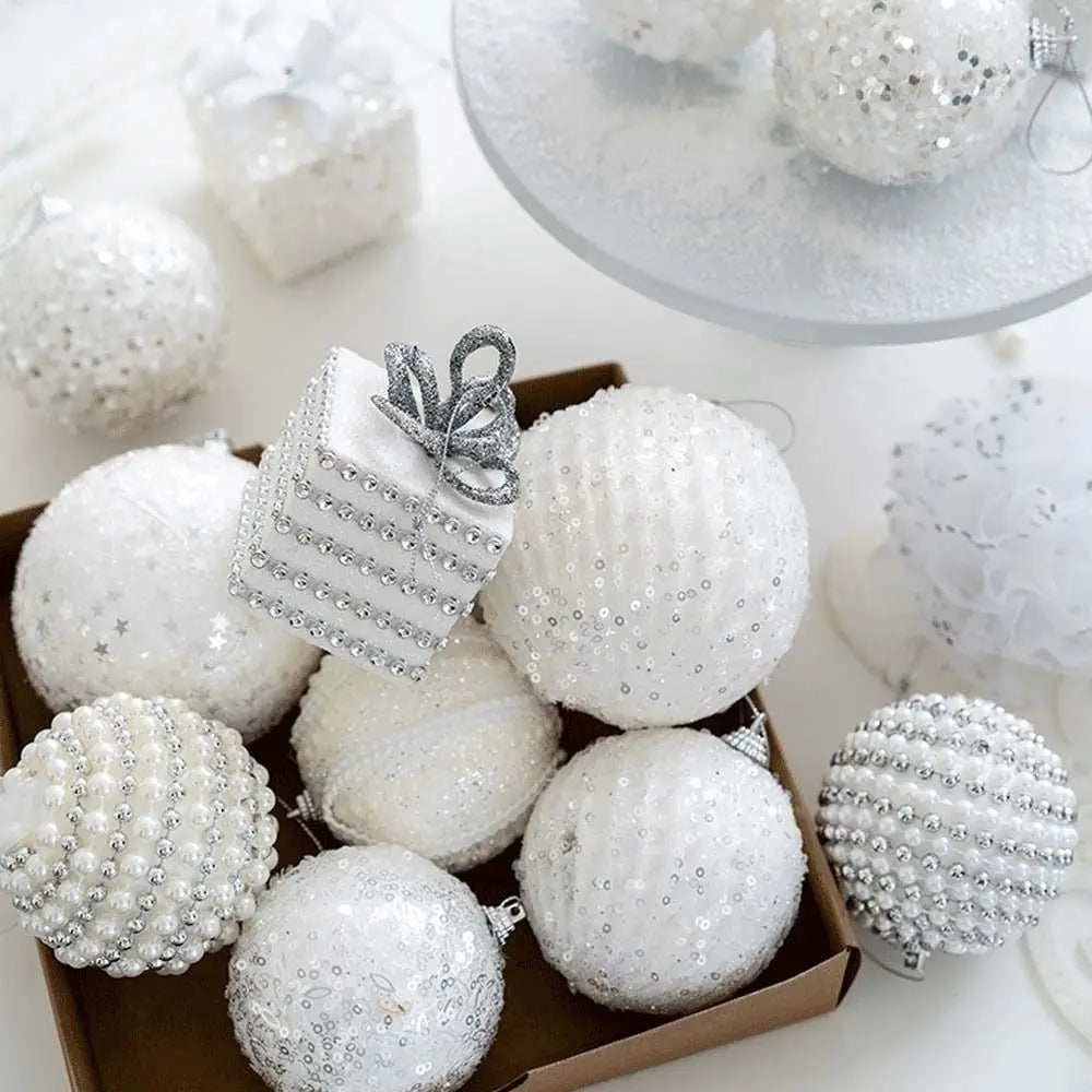 Sequin Foam Christmas Ball Ornaments 8cm – Gold & Silver Baubles
