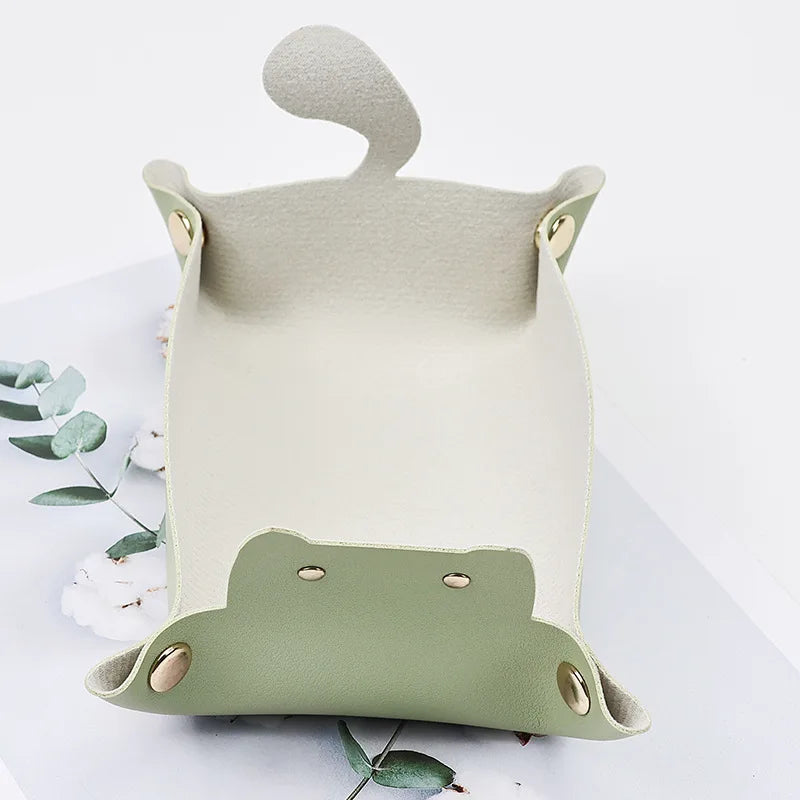 Cute Cat Shaped PU Leather Valet Tray | Foldable Desk Organizer