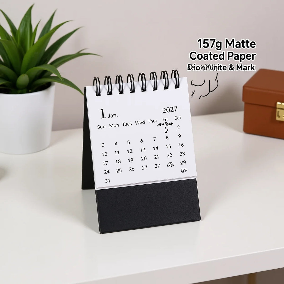 Mini Desktop Calendar 2027–2028 | Foil Stamped Morandi Planner