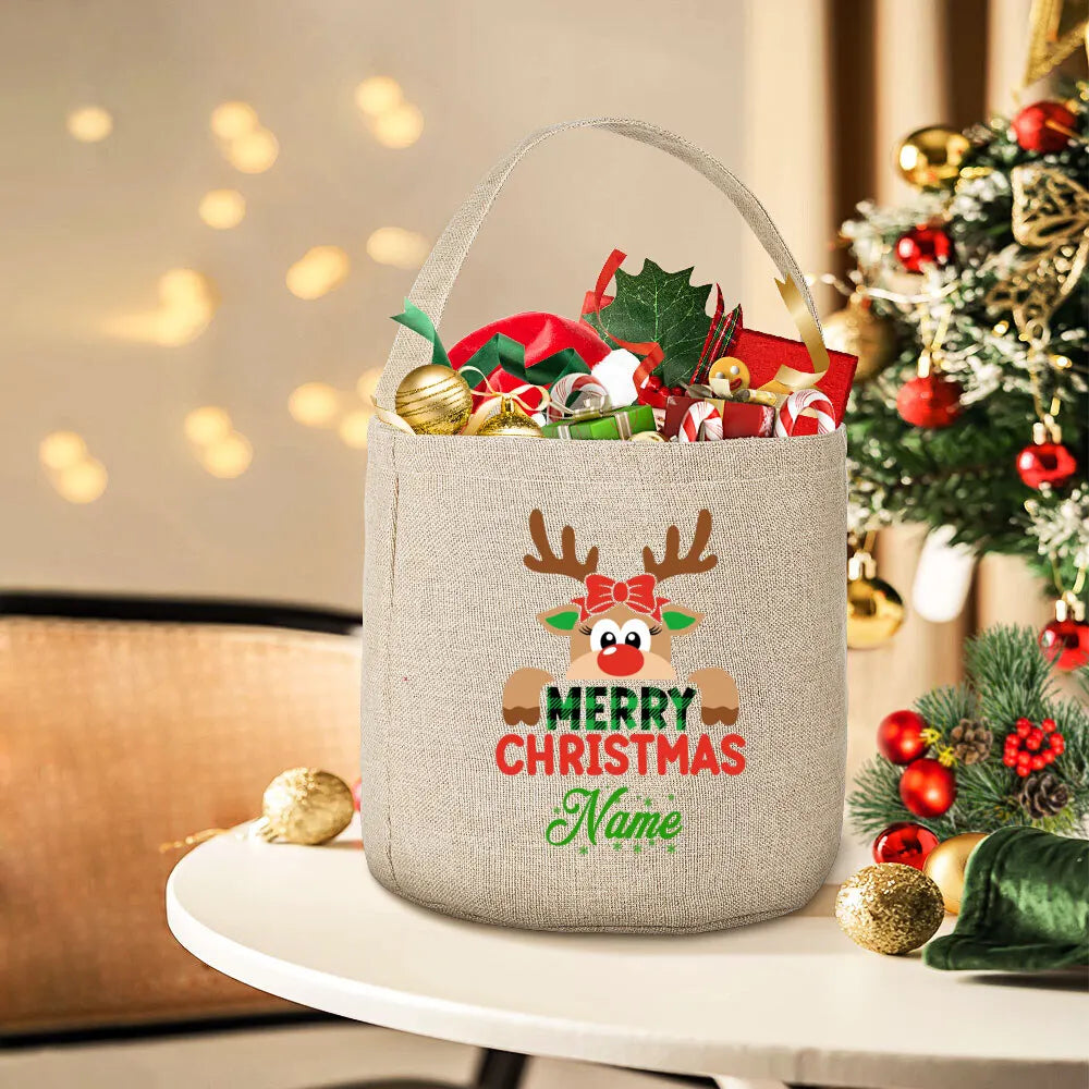 Personalized Deer Christmas Sack Bag – Kids Holiday Gift Tote