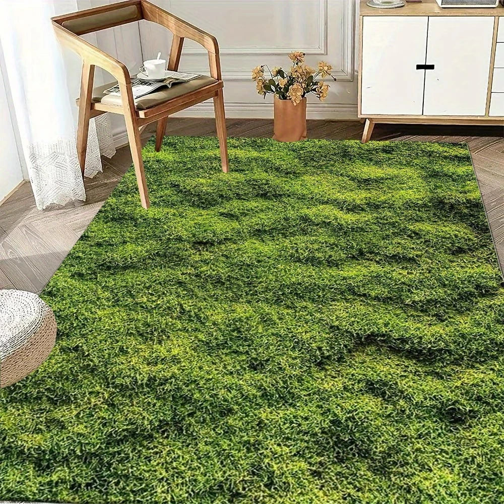 Realistic 3D Green Grass Area Rug – Non-Slip Floor Mat