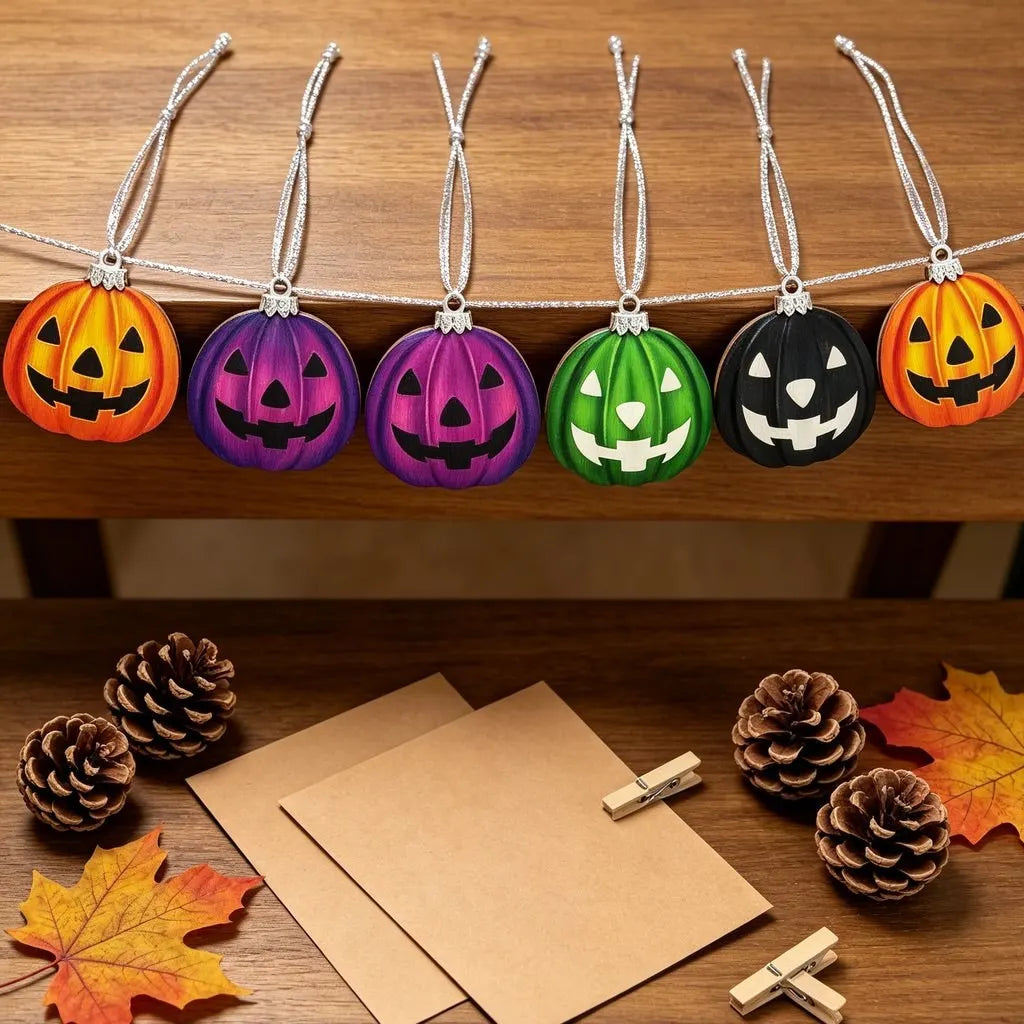 Halloween Wooden Pumpkin Pendants – 12-Piece Holiday Décor Set