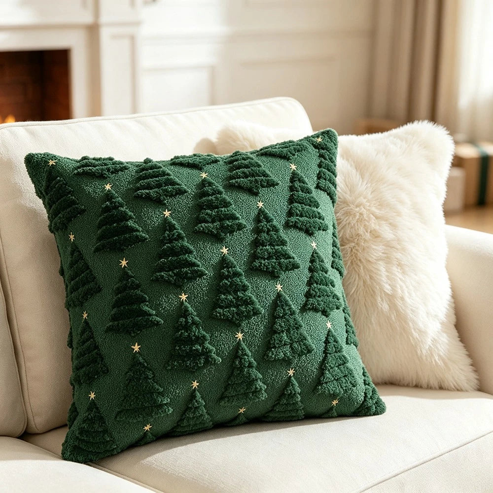 VIKAMA 3D Fluffy Christmas Tree Throw Pillow Cover | Xmas Decor