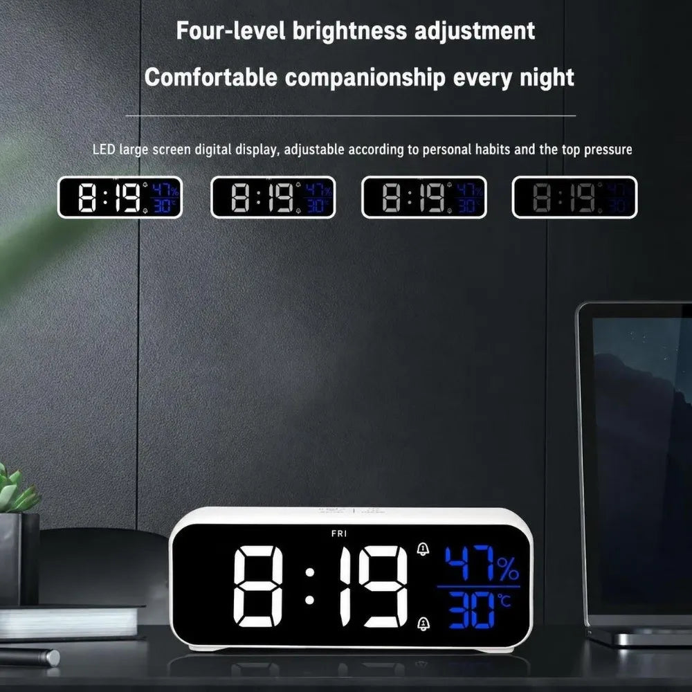 LED Digital Alarm Clock – USB-C, Temperature & Mirror Display