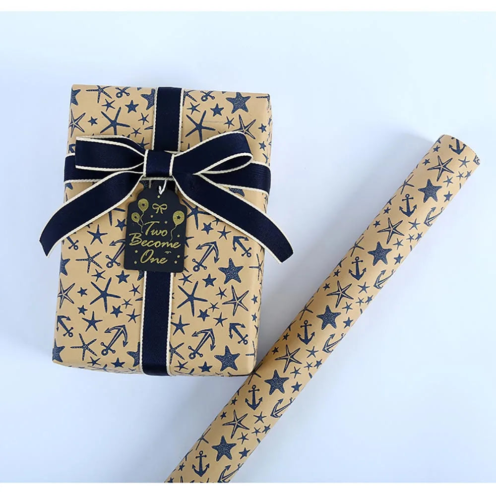 Retro Blue Sea Star Gift Wrapping Paper 70x50cm | Kraft