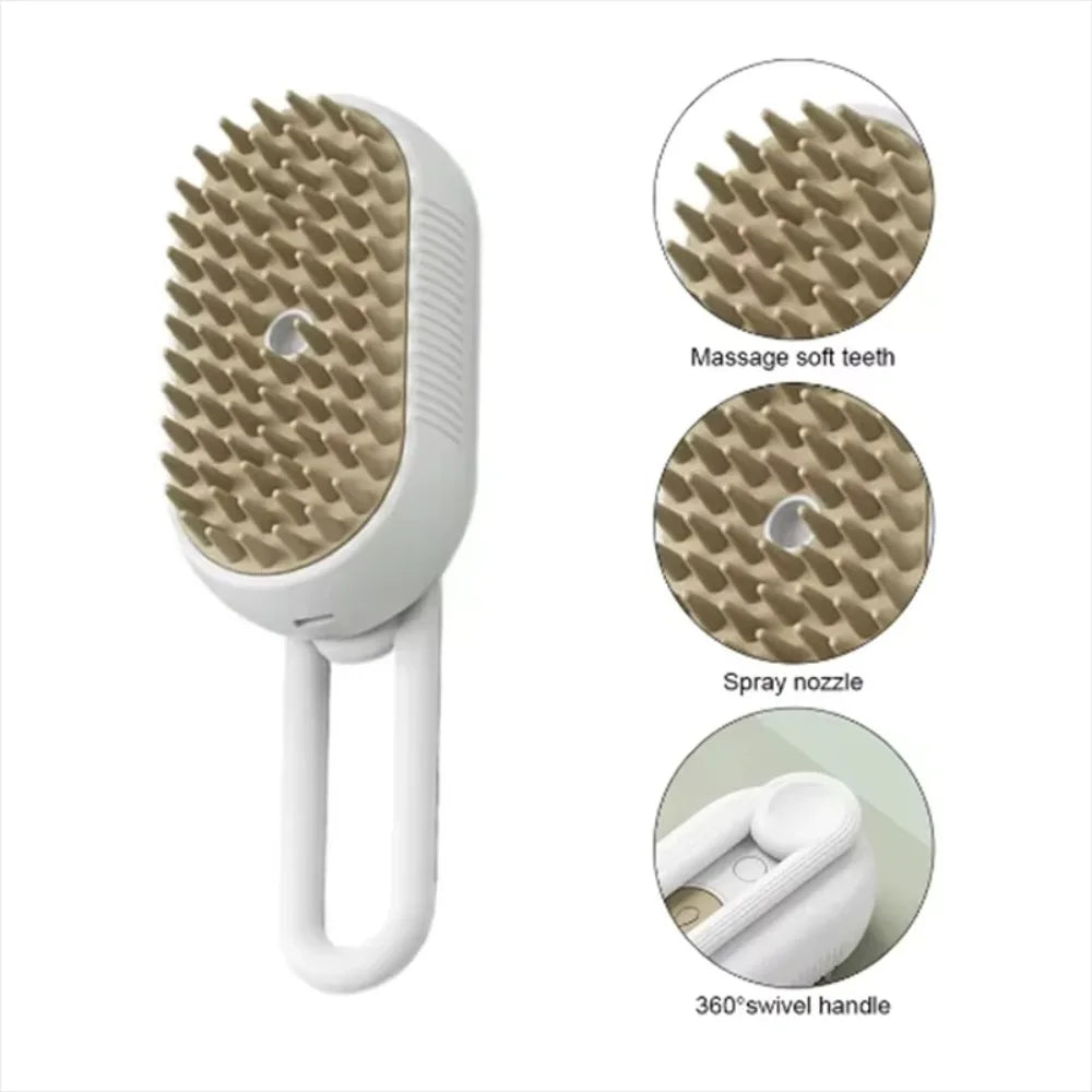 Cat Steam Spray Grooming Brush – Folding Massage & Deshedding Comb
