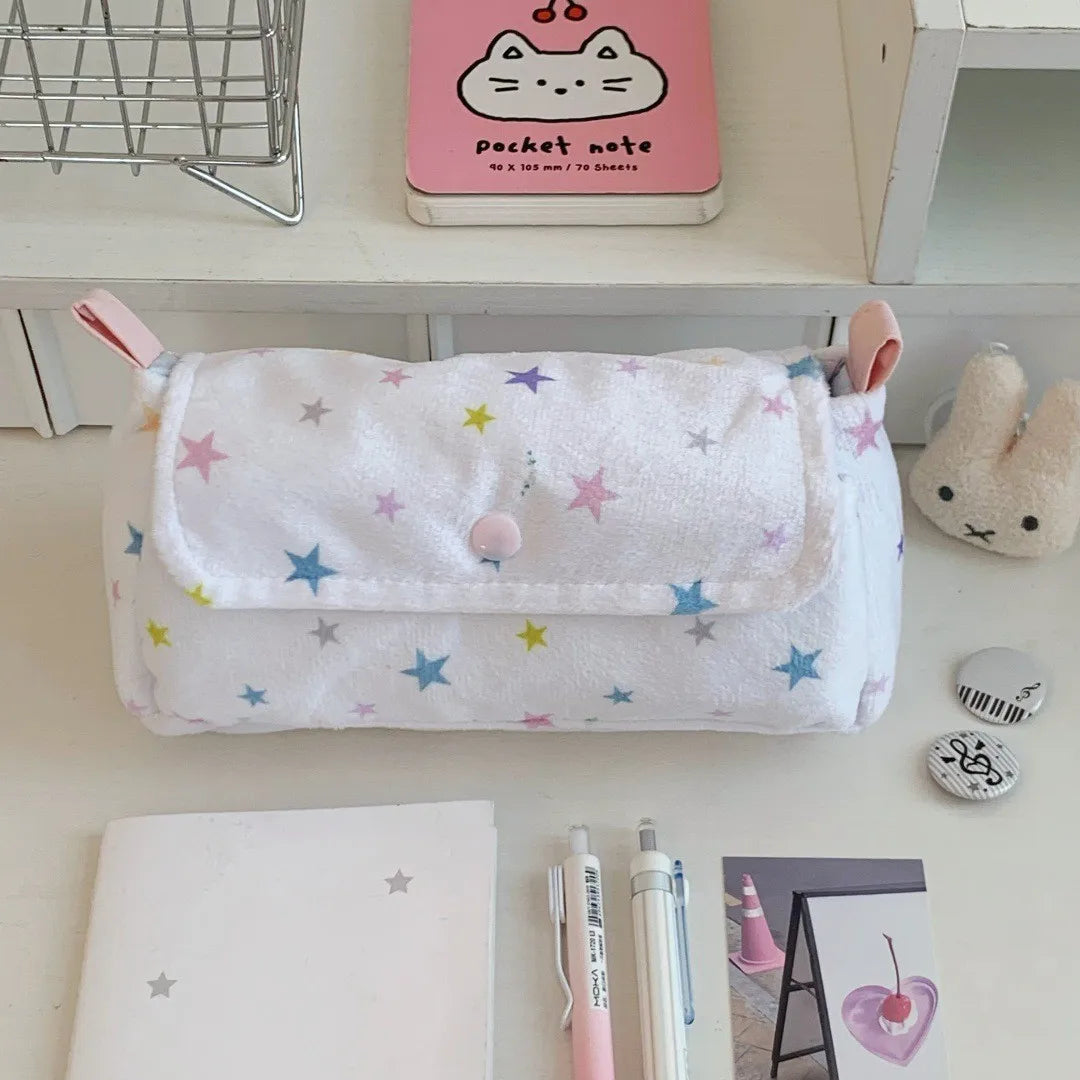 Three-Layer Cotton Pencil Case – Bear Polka Dot Student Pouch