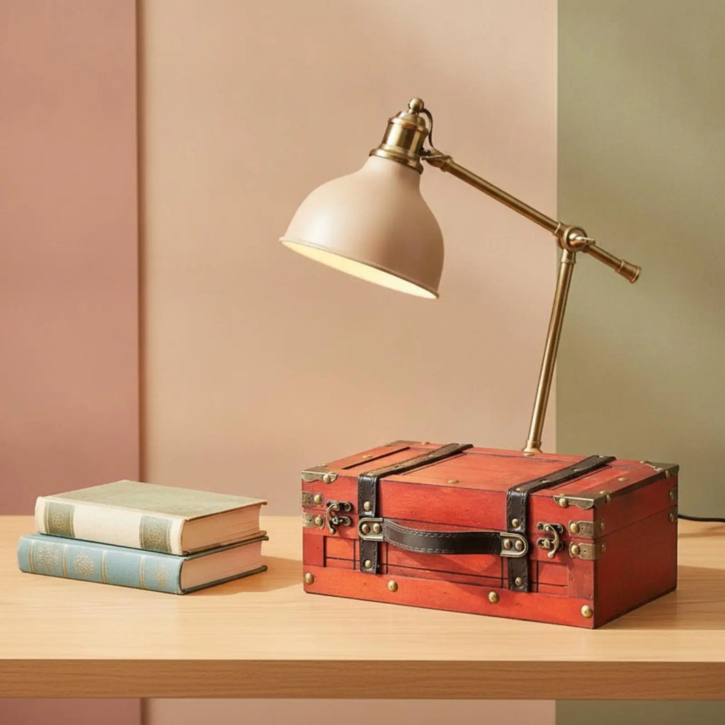 Vintage Ebony Wood Suitcase Box with Leather Handle