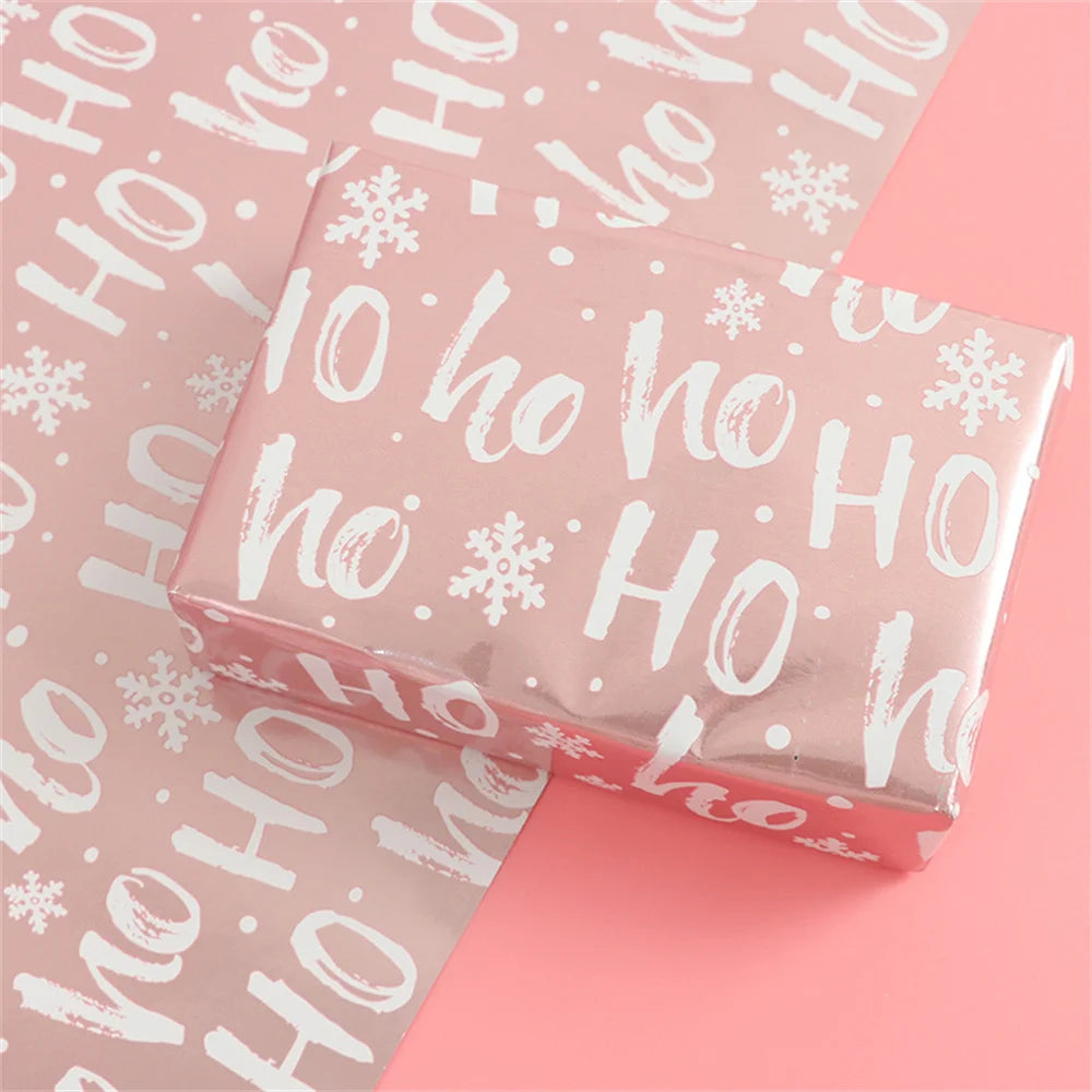 Pink Glitter Christmas Wrapping Paper – Foil Snowflake & Santa