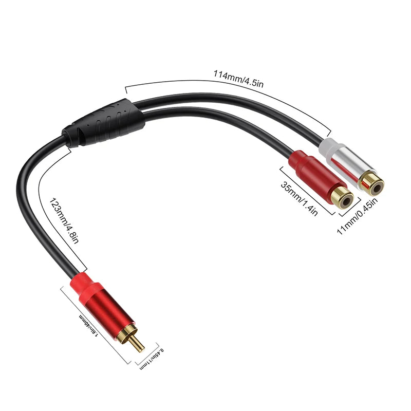 RCA Splitter 1 in 2 Out Male to Female Audio Adapter