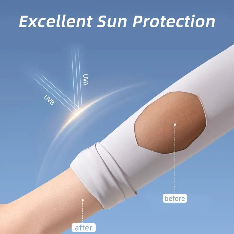 Cooling Ice Silk Arm Sleeves – UV Sun Protection Thumb Hole