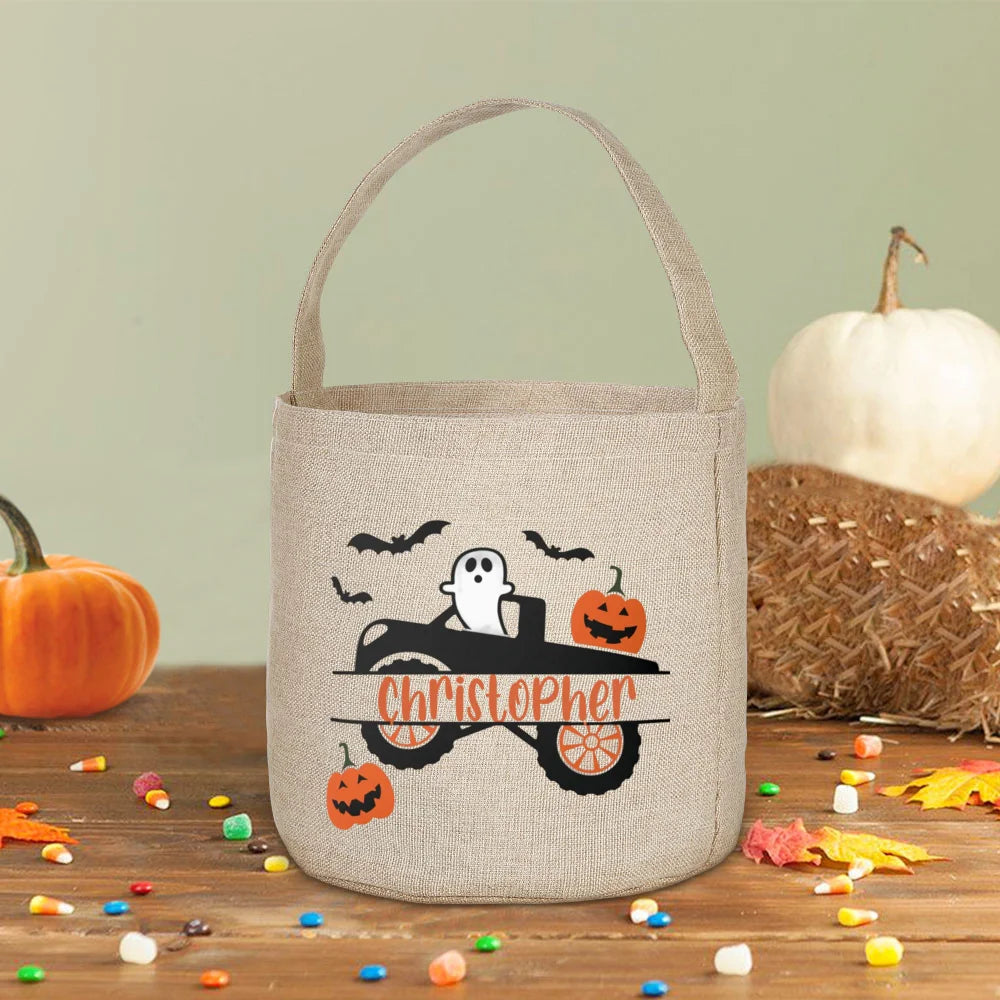 Personalized Halloween Trick or Treat Linen Bag & Bucket
