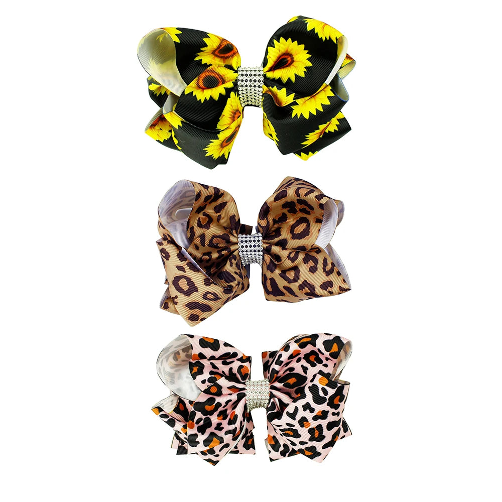 6-Inch Leopard Print Hair Bows & Butterfly Clips for Girls