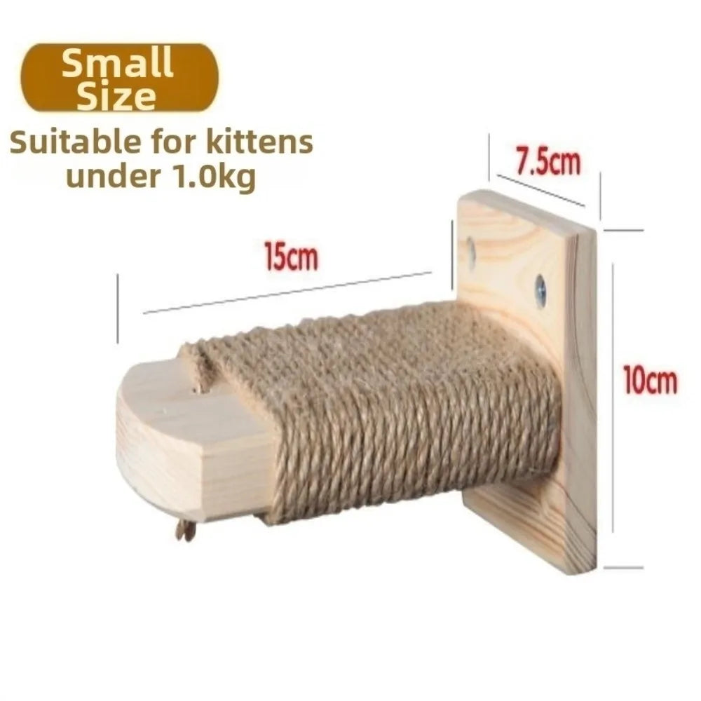 Wooden Wall-Mounted Cat Climbing Shelf & Sisal Scratcher