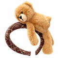 Plush Teddy Bear Plaid Headband for Women – Padded Hair Hoop