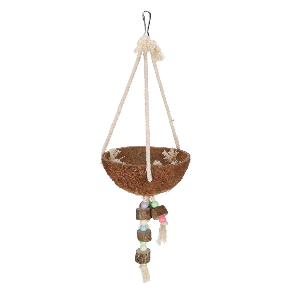 Coconut Shell Parrot Swing Nest – Hanging Rope & Metal Buckle