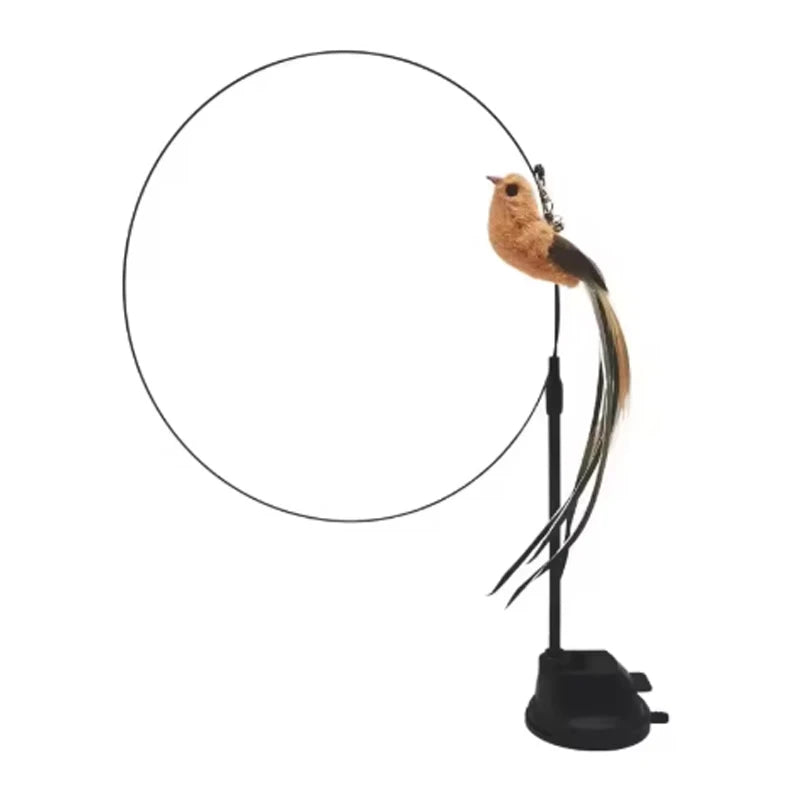 Feather Suction Cup Cat Toy Teaser Stick with Bell & Bird Head