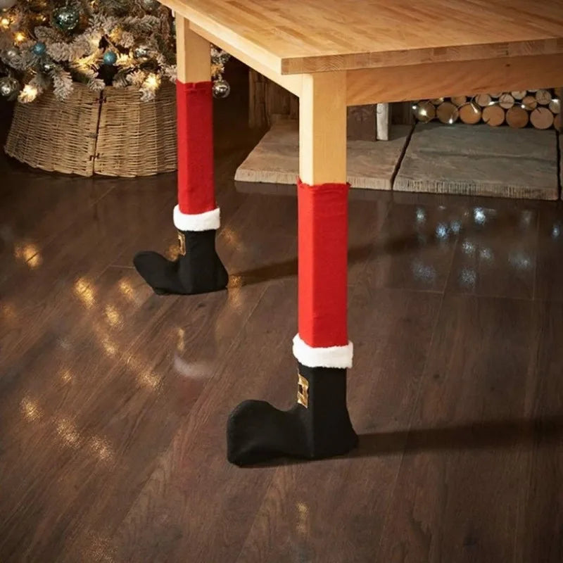 4-Pack Christmas Table Leg Covers – Santa Elf Feet Socks