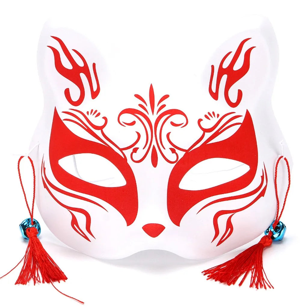 Japanese PVC Half-Face Masquerade Mask with Tassels & Bells