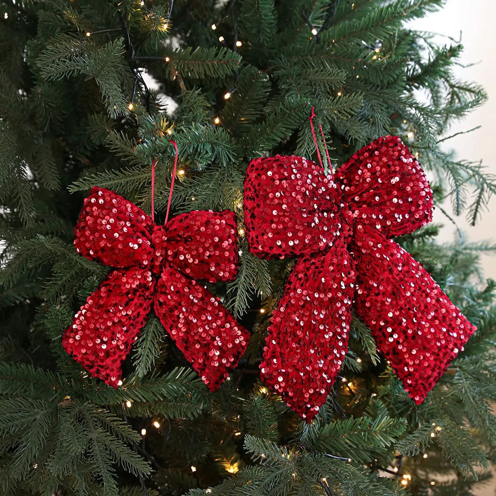 Christmas Sequin Bow Ornament – Sparkly Festive Tree Decor